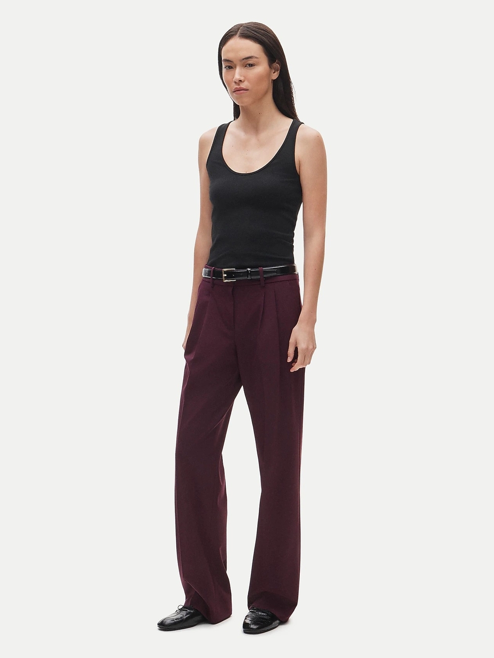 OAK + FORT Wide-Leg Trousers in Burgundy
